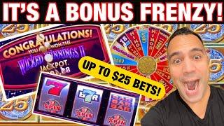 Bonus Frenzy!! $25 bonus on Mighty Cash and Wheel of Fortune!  Wicked Winnings Jackpot Progressive!