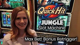 Max Bet Quick Hit Jungle Bonus with Retrigger! ️️ Dinero Loco Nice Bonus!!!