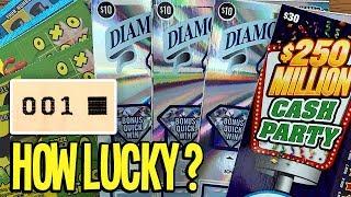 5 WINNERS! $30 $250 Million Cash Party  3X Diamond Dollars!  $80 in TX Lottery Scratch Offs
