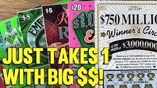 JUST TAKES 1 with BIG !! 2X NEW $20 Extreme Cash  $150 TEXAS LOTTERY Scratch Offs