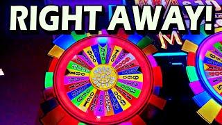 I PUT $100 IN A SLOT MACHINE GOT A GOOD BONUS RIGHT AWAY!!! - Las Vegas Casino Wheel of Fortune Slot