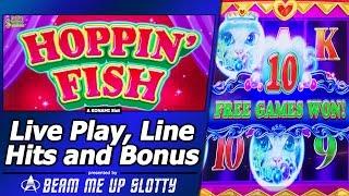 Hoppin Fish Slot - First Attempt, Live Play, Line Hit and Free Spins Bonuses in new Konami game