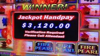 MASSIVE HIGH LIMIT BETTING $100 A SPIN!  FIRE PEARL JACKPOT HANDPAYS   I WAS DOWN TO MY LAST SPIN!