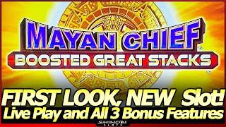 Mayan Chief Boosted Great Stacks Slot Machine - First Look, NEW Slot!  Live Play and All 3 Features!