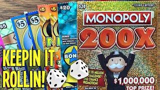 Keepin It Rollin!  w/ $20 Mega 7s + $20 Monopoly 200X $80/TICKETS!  TX Lottery Scratch Offs