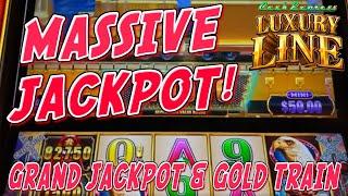 THE MOST EXCITING JACKPOT YOU WILL EVER SEE!  GRAND JACKPOT & GOLD TRAIN LAND AT THE SAME TIME!