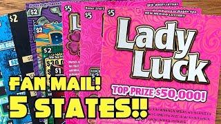 FAN MAIL FROM 5 STATES!! CA, NM, NY, NJ, GA  Lottery Scratch Off Tickets