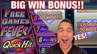 HIGH LIMIT QUICK HIT FEVER  | Diamond Jackpots BIG WIN BONUS!!! | EEEEE!!