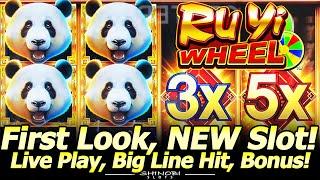 FIRST LOOK! Ru Yi Wheel Panda Slot Machine by Konami! Big Win Line Hit, Wheel Bonus and Free Games!