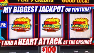 SIZZLING 7 SLOT MACHINE  MASSIVE JACKPOT WIN LEAD TO A HEART ATTACK!  SHOCKING HANDPAY HIGH LIMIT