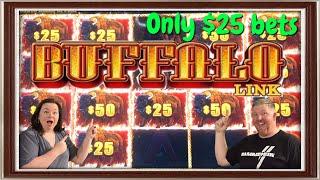 CHASING THAT JACKPOT on BUFFALO LINK betting $25 spins only! Can he get that JACKPOT HANDPAY?