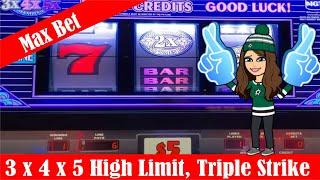Max Bet Triple Strike & 3x4x5x 3 Reel Slot Machine, Live Play - $10-$20 Bets, Las Vegas