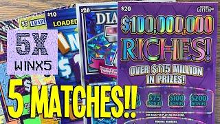 IT'S EARLY! 5X ⫸ 5 MATCHES!! $180 TEXAS LOTTERY Scratch Offs