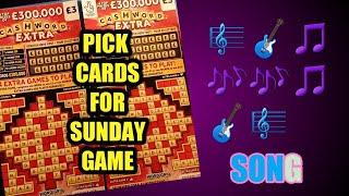 SCRATCHCARDS...ENTERTAINMENT..AND SONGS..VIEWERS TO PICK ENVOLOPES  FOR OUR BIG SUNDAY GAME