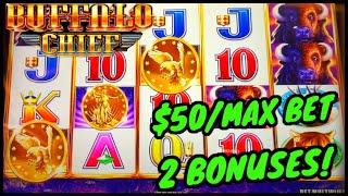 HIGH LIMIT Buffalo Chief $50 MAX BET Bonus Round Slot Machine Casino