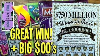 GREAT WIN! + BIG $00'S!  $30 Winner's Circle, Emerald 8s!  Texas Lottery Scratch Off Tickets