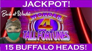 #JACKPOT 15 BUFFALO GOLD HEADS! $12 BET! Back at Winstar!  Wonder Tall Fortunes Handpay!