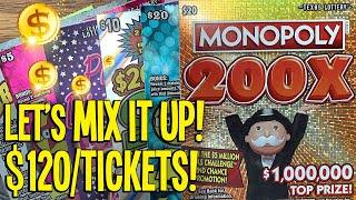 MIX IT UP with $120/TICKETS!  2X NEW $20 Mega 7s, $20 Monopoly 200X  Texas Lottery Scratch Offs