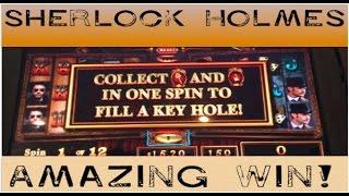 PERFECT BONUS on SHERLOCK HOLMES ~ 12 Times Pay ~ GOLD BONANZA and more slot machine wins!