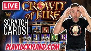 LIVE  Scratch Cards + NEW Game  Crown of Fire  PlayLuckyland.com