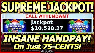 $10,000+ SUPREME JACKPOT, Minimum Bet! Insane, Massive Handpay! 14,038x bet in Diamond Trails Slot