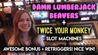 AWESOME BONUS! Dam Lumberjack Beavers Slot Machine! Lots of Re-Triggers!
