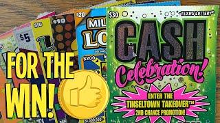 FOR THE WIN! 3X $30 Cash Celebration!  $170 TEXAS LOTTERY Scratch Offs