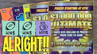 ALRIGHT!!  2X $50 $1,000,000 Ultimate  $180 TEXAS LOTTERY Scratch Offs