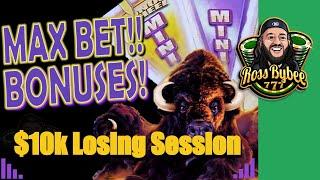 •$10k Losing Session• Just the Bonuses! Buffalo Grand• Slot Machine• Max Bet ONLY•