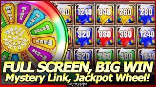 Wheel of Fortune Mystery Link Slot Machine - Full Screen Big Win with Jackpot Wheel in 1st Attempt!