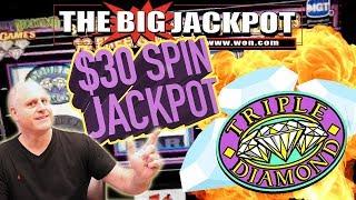 $30 SPINS!  HUGE JACKPOT on 3 REEL TRIPLE DIAMOND SLOTS | The Big Jackpot