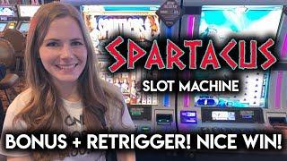 BONUS + Rare Re-trigger on Spartacus Gladiator of Rome Slot Machine! NICE WIN!!
