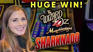 HUGE WIN! Munchkinland And Sharknado Slot Machines! BONUSES! Awesome Witch Feature!!