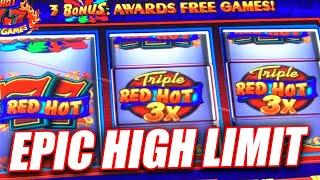 $50 HIGH LIMIT BETS  SIZZING RED HOT 7s SLOT MACHINE