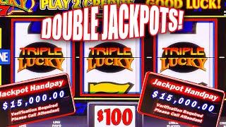 TRIPLE LUCKY 7 HIGH LIMIT MAX BET SLOT MACHINE  BACK TO BACK DOUBLE JACKPOTS!