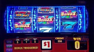 Triple Red Hot Sevens Slot Machine  DOUBLE BONUS Game Max Bet