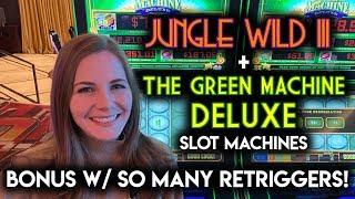 How Many Re-Triggers Will it Give me? Green Machine Deluxe Slot Machine! BONUS!