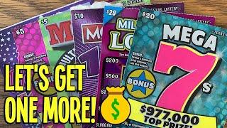 LET'S GET ONE MORE!  $20 Mega 7s + $20 Million Dollar Loteria!  $90 Texas Lottery Scratch Offs