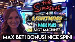 Simpsons Slot Machine Max Bet Bonus! Trying Lightning Link Magic Pearl and WINNING!