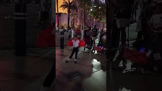 Kid Michael Jackson dancing to Beat It in front of Bellagio Las Vegas Strip