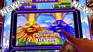 THE ALL NEW VOLCANIC ROCK FIRE JACKPOTS!!!! - New Las Vegas Rampart Casino Konami Slot Machine Bonus