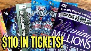 WINS!!  $50 Winning Millions + MORE!  $110 in Texas Lottery Scratch Off Tickets