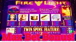 *MAX BET* Fire Light Slot Machine Bonus, Live Play, By Aristocrat!!!!
