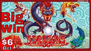 Super Big Win 5 Dragons Slot Machine Bonus $6 Bet Big Win !! LIVE SLOT PLAY2c