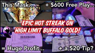 I Got Tipped $20 at the Casino! Epic Hot Streak on Free Play on High Limit Buffalo Gold!