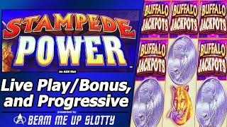 Stampede Power with Buffalo Jackpots Slot - First Look, Live Play, Free Spins and Progressive