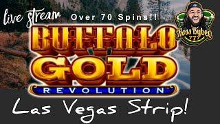 LIVE! Buffalo Gold Revolution Las Vegas Strip Slots! OVER 70 FREE SPINS! 15 Buffalo Head Club?