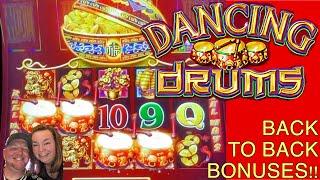 BACK TO BACK BONUSES ON DANCING DRUMS! COIN SHOWS AND PROGRESSIVES