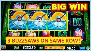3 BUZZSAWS on the SAME ROW! Unique Huff N' More Puff Slots Bonus!