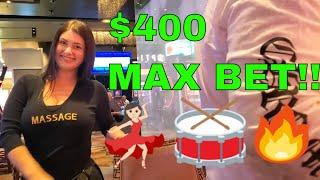 VEGAS PT. 3 - CALL ATTENDANT?? LUCKY LANYARD COMES THRU $400 GP on DANCING DRUMS EXPLOSION $10 MAX B